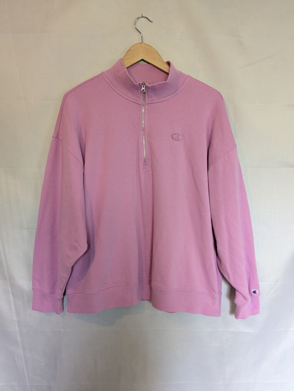 Champion Soft Cotton Terry Quarter Zip Sweatshirt Light Pink XXL